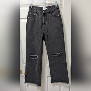 NWT Princess Polly Cece Hammer Wide Leg Knee Rip Distressed Jeans Size 4 Black